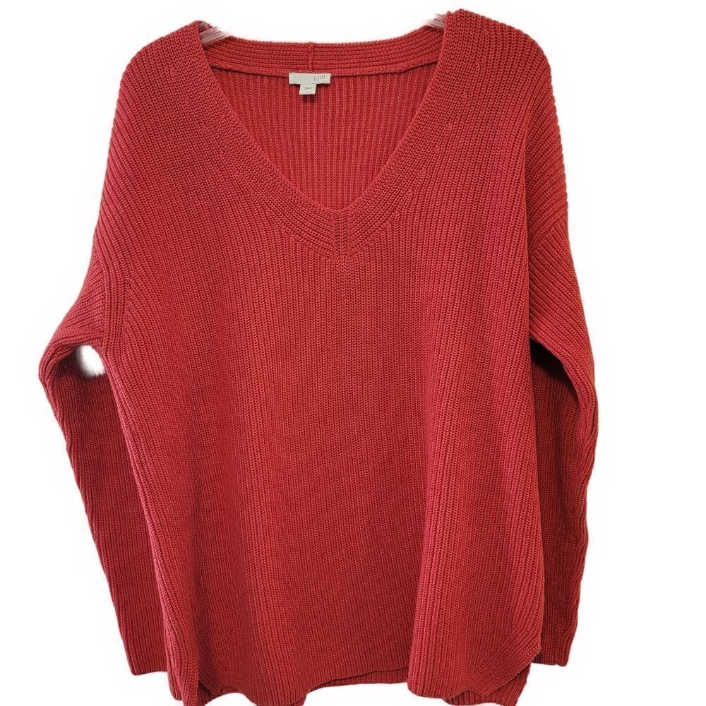 J.Jill  Cotton V-neck cotton blend knit sweater -Coral Red - sz L